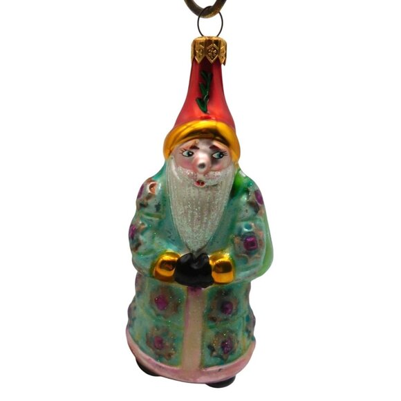 Vintage Christopher Radko Blown Glass Christmas Ornament Quilted Santa Teal Coat - Picture 1 of 8